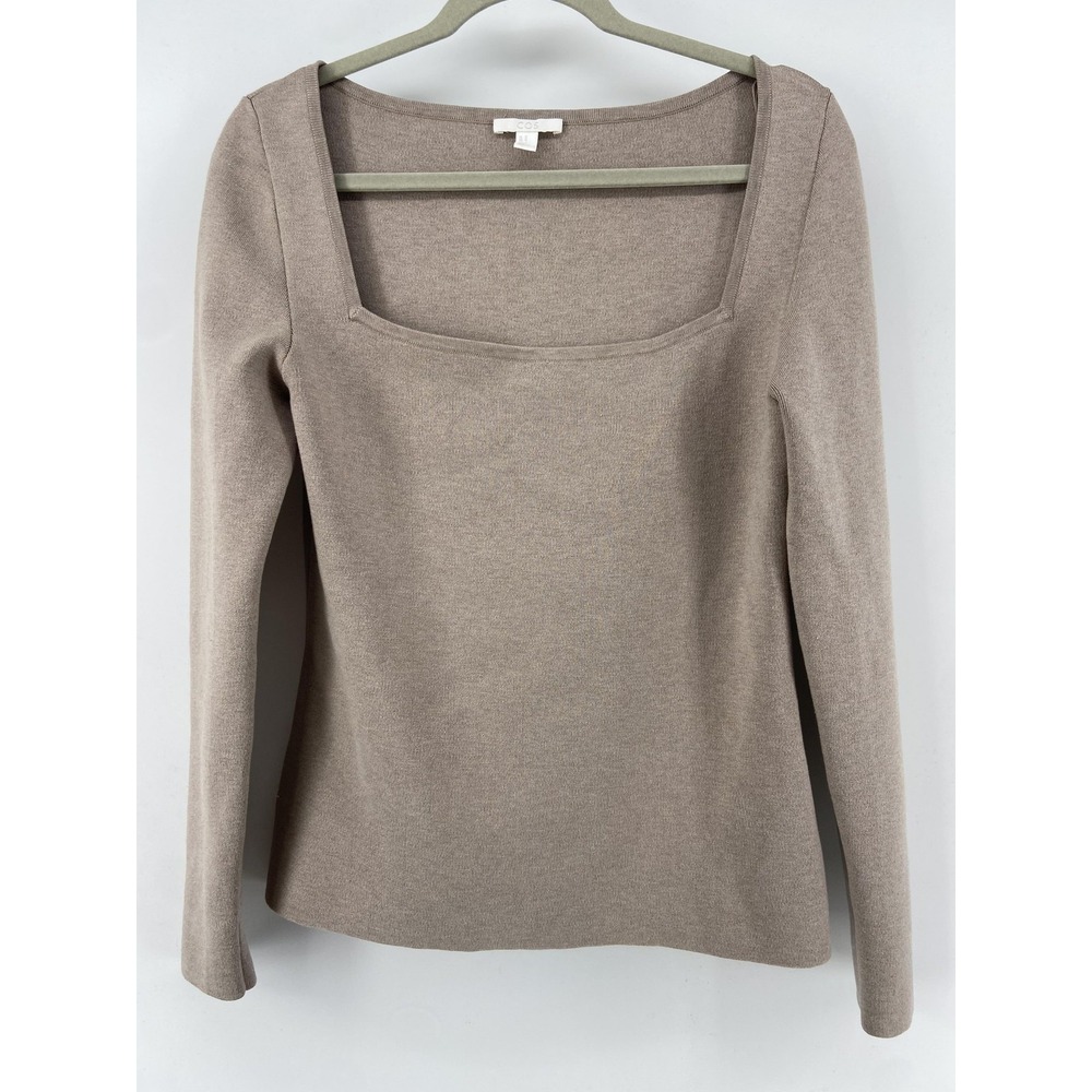 COS Sweater Womens Medium Tan Square Neck Knit Pullover Minimalist Neutral Basic